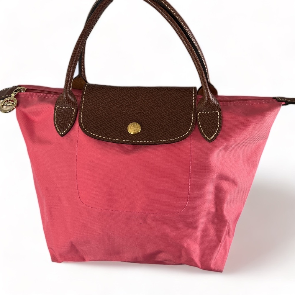 Longchamp LE PLIAGE Pink Nylon Leather Small Tote With Gold Accent